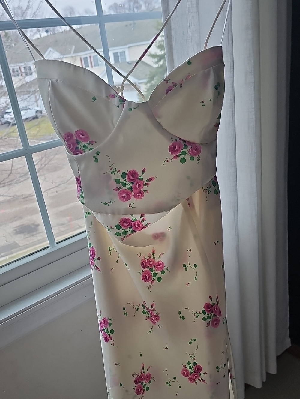 Zara Ivory Dress with Pink Rose Print
